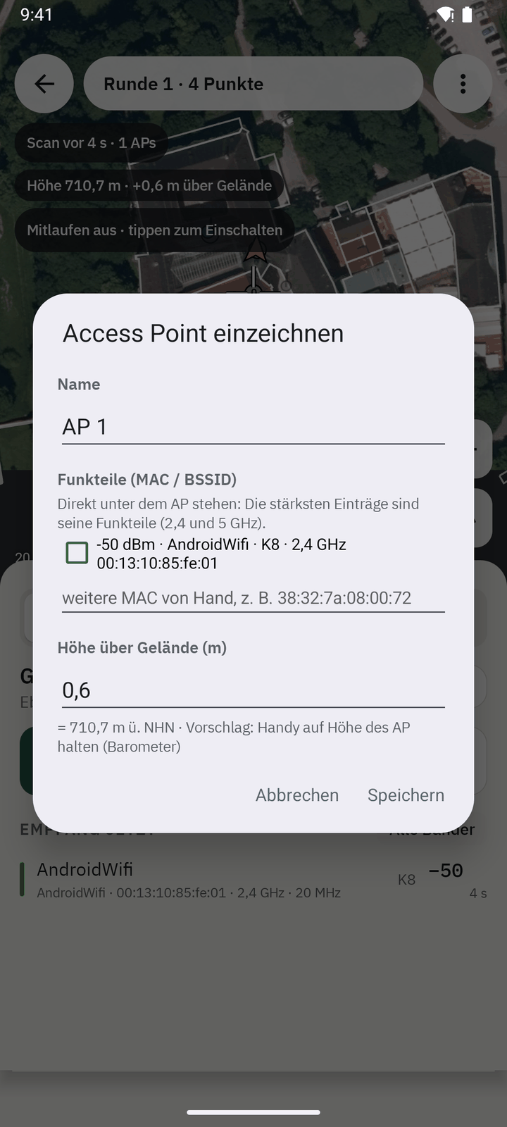 AP einzeichnen: Name, MAC, Höhe