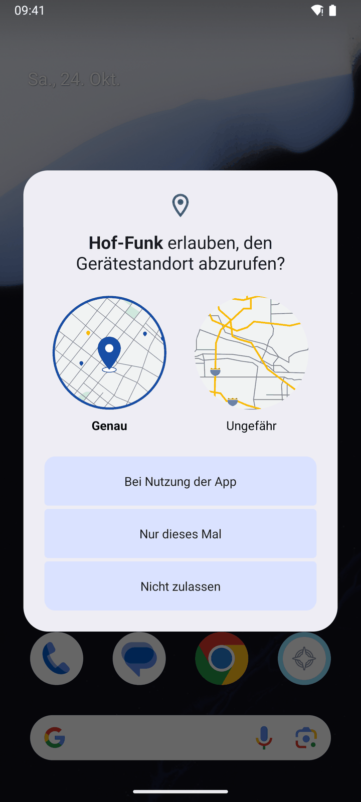 Standortabfrage: „Genau“ und „Bei Nutzung der App“