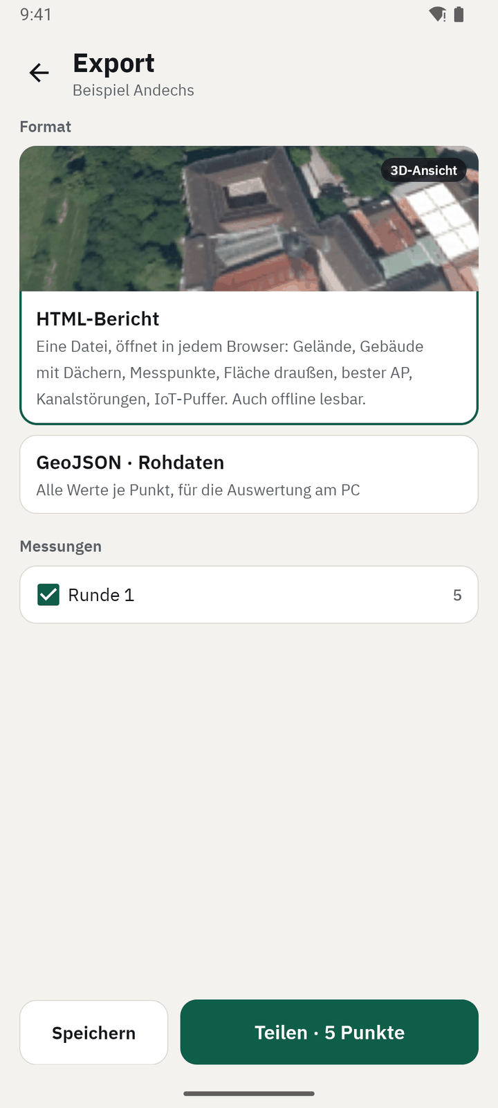 Export: Format und Messungen wählen