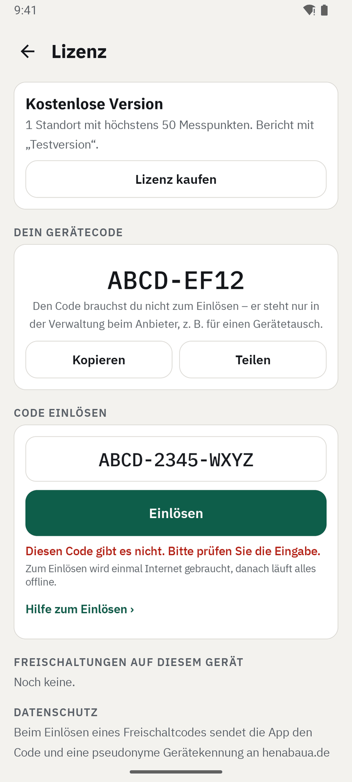 Beispiel: Fehlermeldung beim Einlösen
