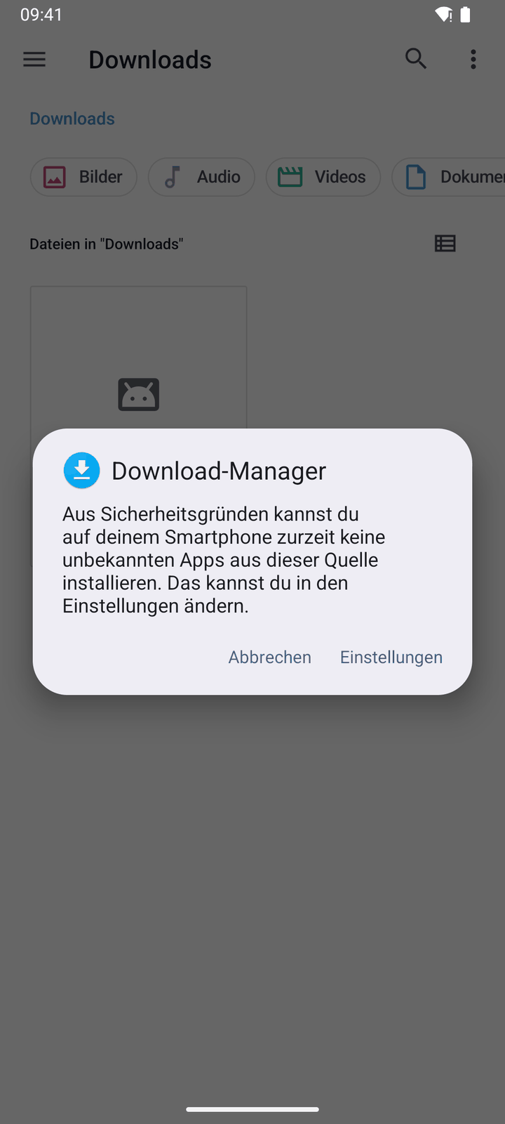 Hinweis: unbekannte Apps aus dieser Quelle