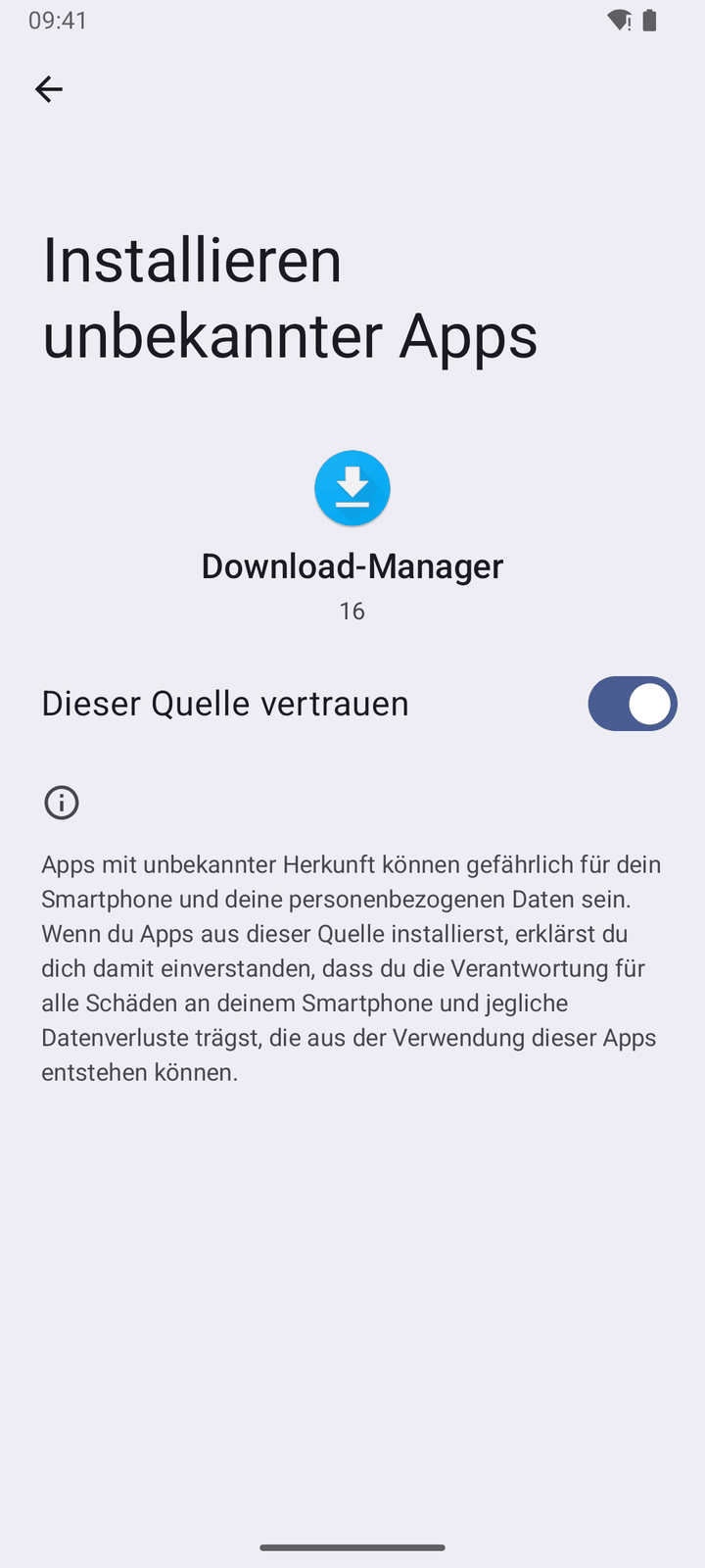 Schalter „Dieser Quelle vertrauen“