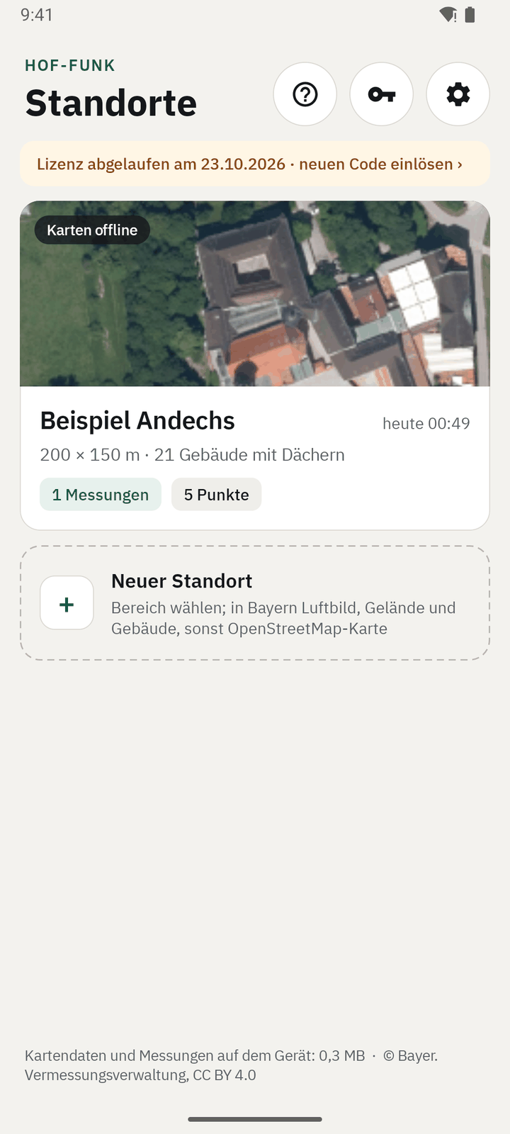 Startseite mit abgelaufener Lizenz