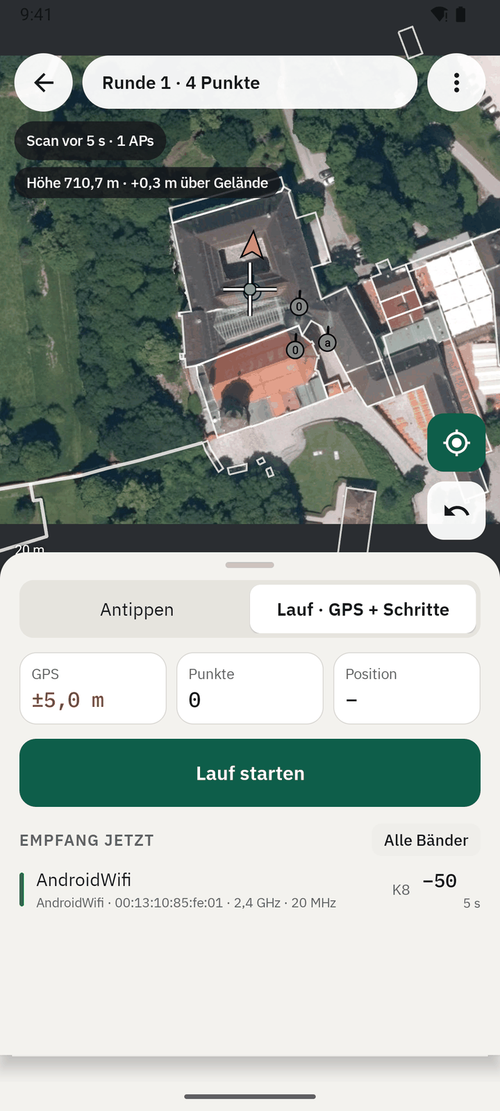 Vor dem Start: GPS-Genauigkeit, Punkte, Position