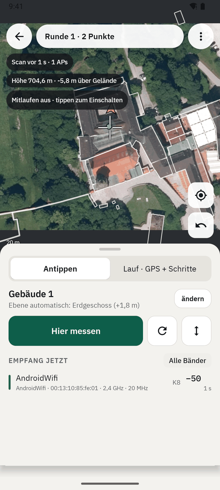 Messen drinnen mit Fadenkreuz, Gebäude und Ebene automatisch