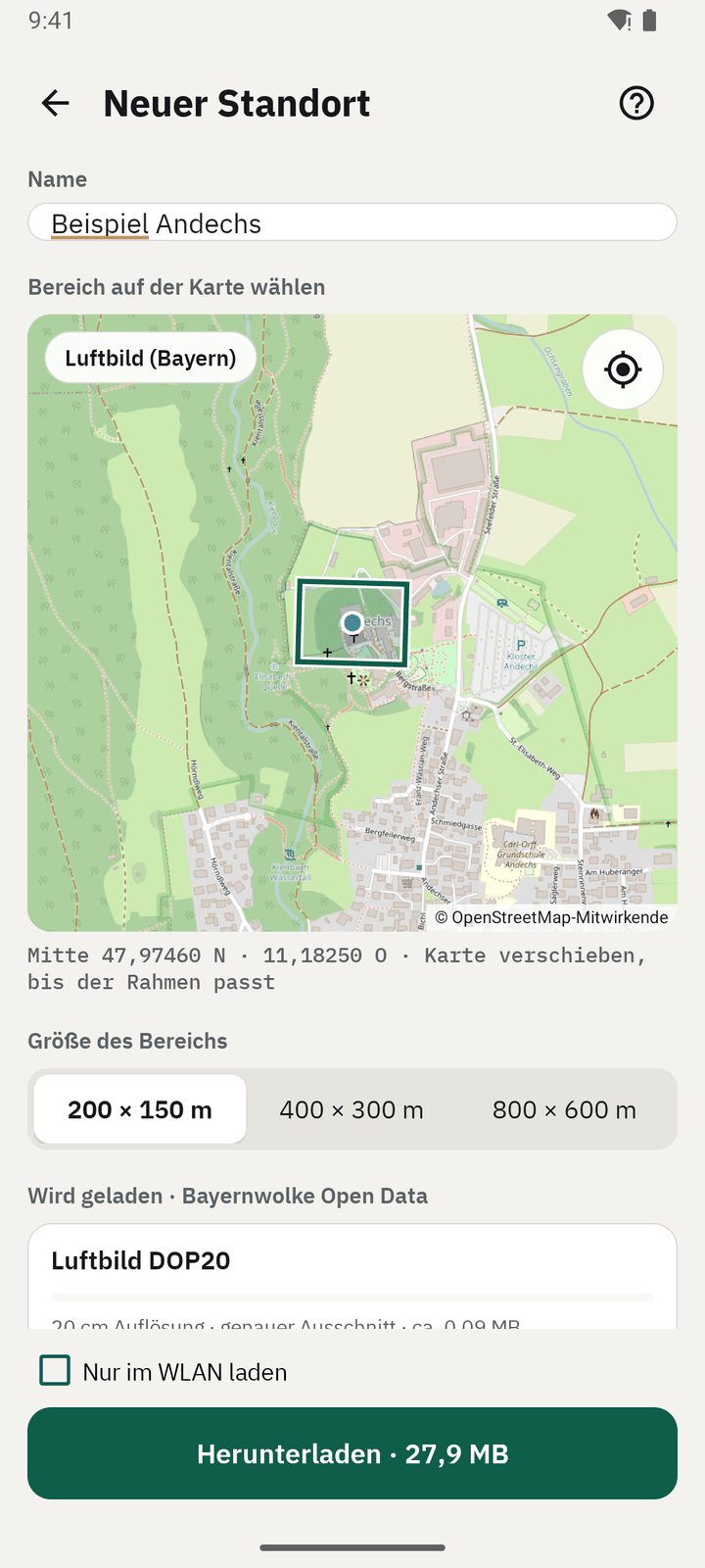 Bereich auf der Karte wählen
