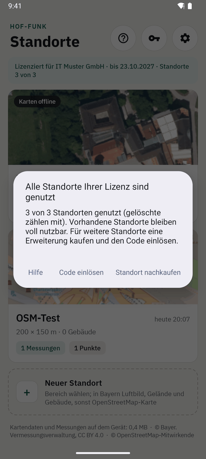 Hinweis mit „Standort nachkaufen“